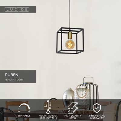 Lucide RUBEN - Pendant light - 1xE27 - Black